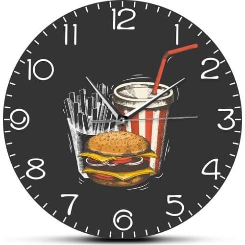 Best Fast Food Wall Clock Fast Food Restaurant Wall Clock Hamburger French Fries Soda Traditional Restaurant Wall Art Decor Gift
