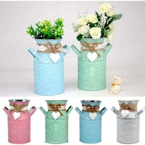 Metal Vintage Shabby Flower Vase Tin Pitcher Jug Plants Wedding Bucket Home Garden Decoration Green/Silver/Blue/Pink Pots