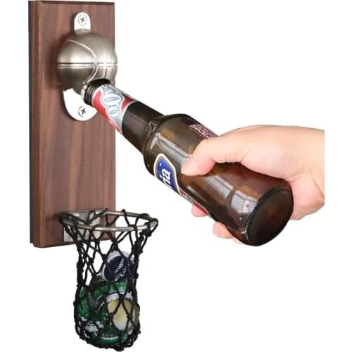 Wall Mounted Bottle Opener Fridge Magnetic Bottle Opener With Pocket Creative Household Decoration Basketball Shot Beer Opener