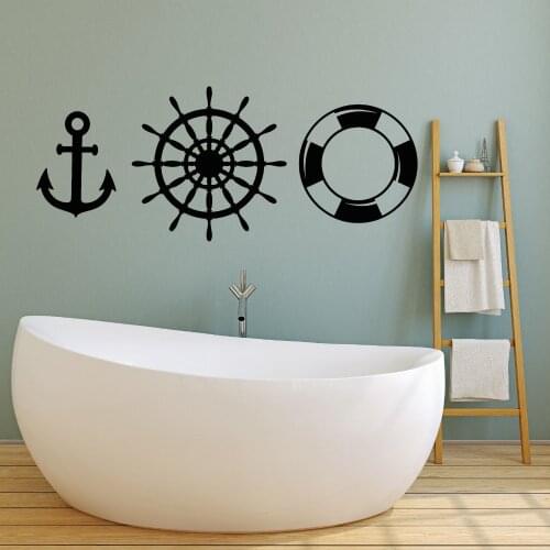 Newly Arrivals Boat Tool Vinyl Wall Decal Anchor Lifebuoy Ocean Style Ship Sticker Bathroom Wall Decor Kids Room Wallpaper LA889