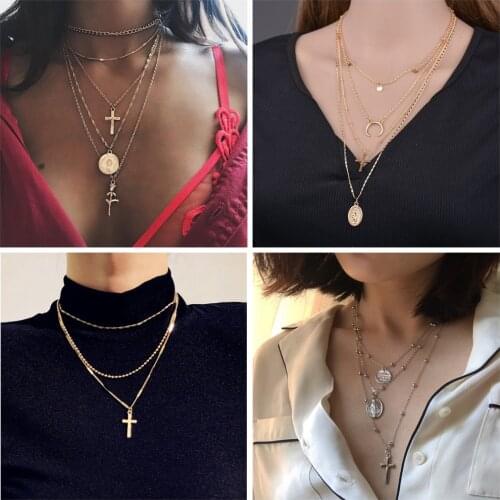 2021 New Fashion Retro Necklace Multi-Layer Chain Necklace Cross Necklace Lady Jewelry Hot Sale Necklace
