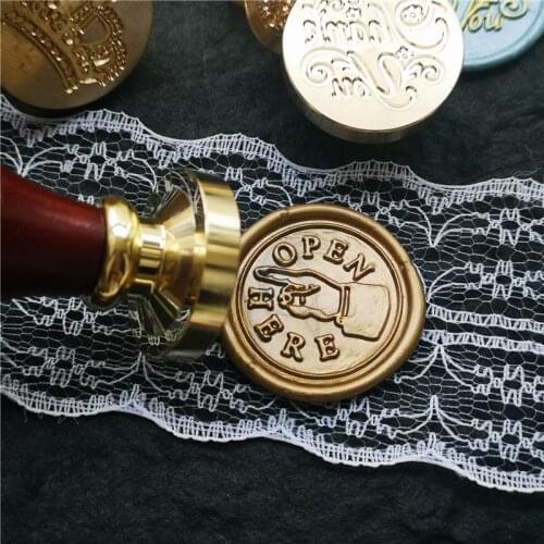 Open here Wax Seal Stamp blessing letters for Envelope Alphabet Stamps for Boy Girl Wedding Invitation Copper Head Wood Handle