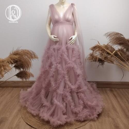 Don&Judy Fluffy Tulle Maternity Dresses with Long Train V Neck Extra Puffy Tulle Maternity Robes For Photography Prom Gowns 2021