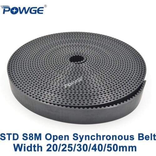 POWGE PU Black STD STS S8M Open Timing belt S8M-30mm Width 20/25/30/40/50mm Polyurethane steel 30STD8M Synchronous Belt pulley