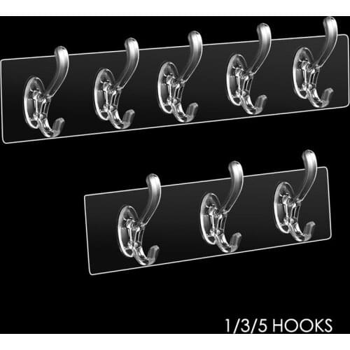 1/3/5 Transparent Hooks Hanger Bathroom Kitchen Hook Brush Towel Hook Wall Hanger No Trace Strong Power Hanger Holder