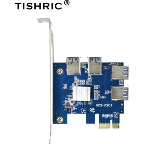 TISHRIC Riser Hub Adapter PCIE 1 To 4 PCI Express Riser Card USB 3.0 Interface Riser Cable Hub Used For BTC Bitcoin Miner Mining