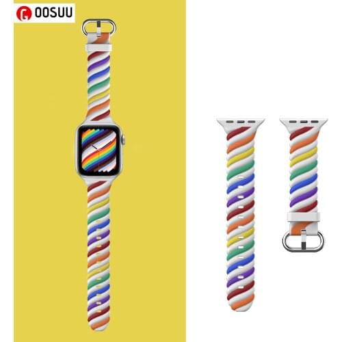 For Apple Watch Band 44mm Silicone 304 Stainless Buckle Mix Color Rainbow Strap for Apple Watch SE 40mm 42mm 38mm Wristband