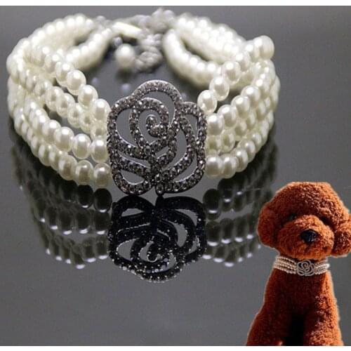 Luxury Cat Dog Collar Four-rows Pearl Diamond Necklace Collar Chain For Small Dogs For Cats 20/25/30cm Rhinestone Accessory Pet