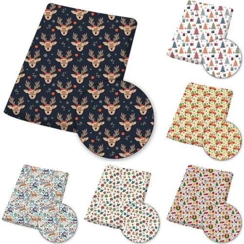 Christmas Polyester Cotton Fabric By The Meter Reindeer Printed Cloth Sheets For Sewing Dress Hat DIY Crafts Supplies 45*145cm