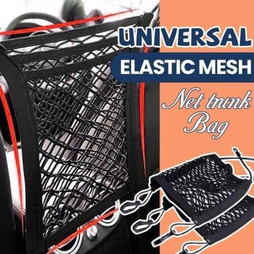 Car Back Rear Mesh Trunk Seat Elastic String Net Magic Sticker Universal Storage Bag Pocket Cage Auto Organizer Seat Back Bag