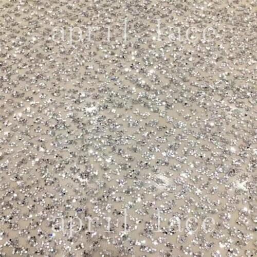 Stock 5yards luxury th06 # tense dot silver color hand print glitter mesh tulle lace fabric for occasion/ sawing wedding dress