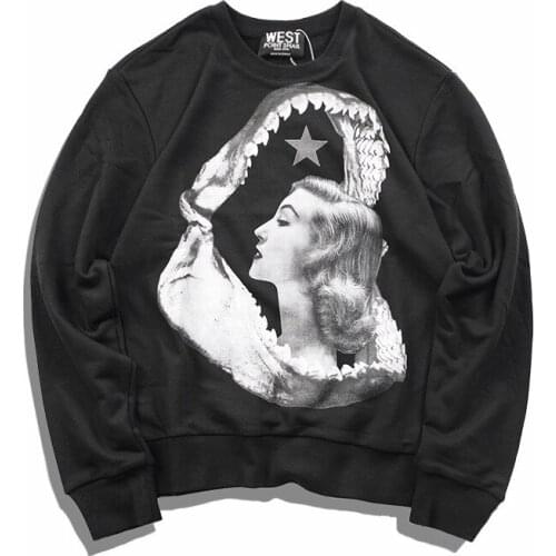 New High Men Shark teeth beauty star gentleman Hoodies Hoody hooded Sweatshirts velvet Cotton Drake Thicken Fleece #d72