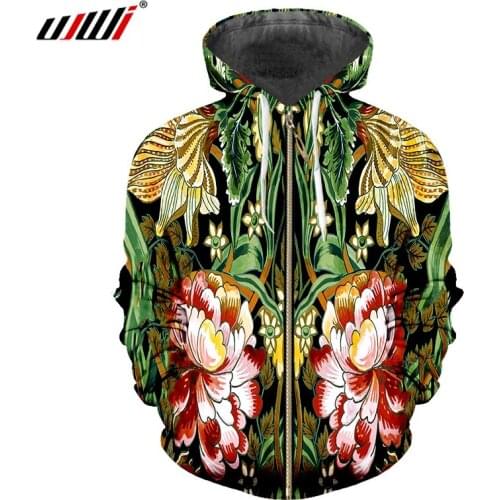 UJWI Fashion Man Zip Hoodies 3D Flower Leaf Plant Funny Streetwear Men Zipper Coat Whole Body Printing Oversized 5XL Tracksuit