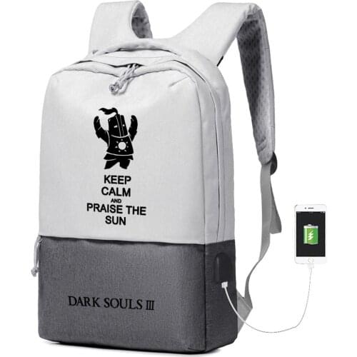 High Quality Game DARK SOULS Printing Backpack Knight of the Sun USB Charging Laptop Backpack Canvas School Bags Rugzak