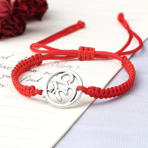 Lucky Red Rope String Braid Bracelets Gold OM Symbol Weave Bangles Adjustable Knot for Friendship Yoga Meditation Charm Jewelry