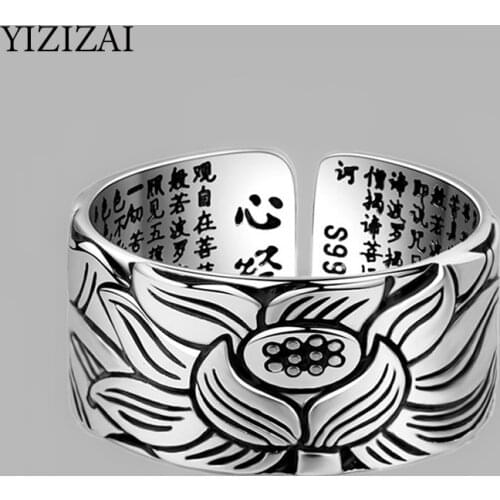 YIZIZAI Silver Color Buddhist Ring for Women Tibetan Prayer Wheel Ring OM Mantra 7 Chakras Ring Good Luck Women Ring