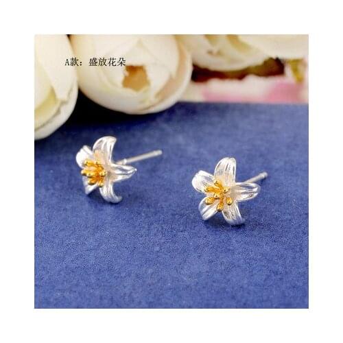 Real 925 Sterling Silver Flower Earrings for Women Girls Gift Hot Fashion sterling-silver-jewelry Women Earrings