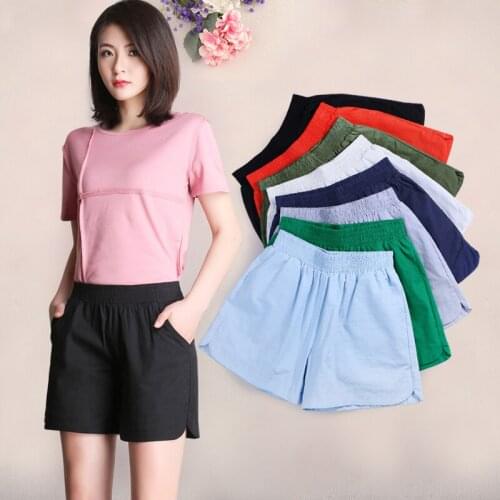 2020 Women Shorts Solid Short Femme Pocket Linen Summer Shorts Casual Loose High Waist Shorts Plus Size M-5XL 6XL 7XL Red Black