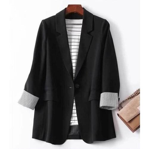Free Shipping Autumn Women Korean Loose Blazers and Jackets Casual Notched One Button Formal Blazer Fashion Ladies Clothes