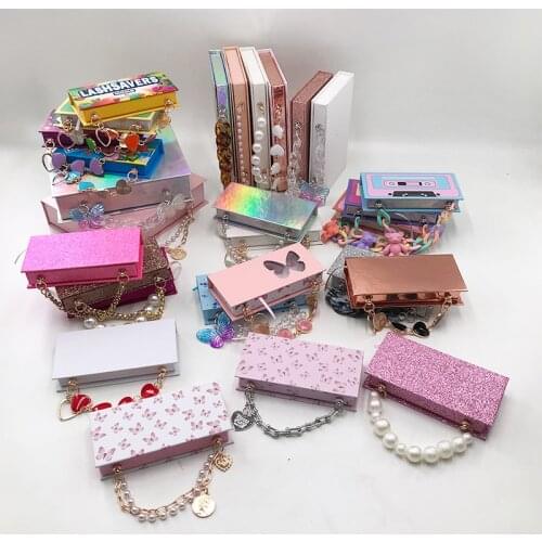 Gold Chain Lashes Boxes With Clear Tray For False Mink Lashes 18mm-27mm Strip Eyelashes Custom Private Logo Magnetic Packaging