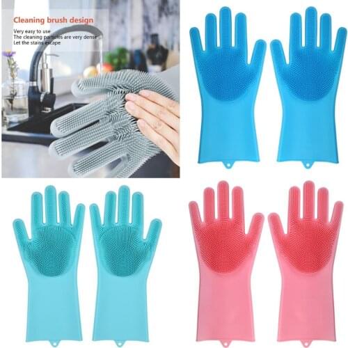 1 pair Silicone Rubber Dish Washing Glove Dishwashing Cleaning Gloves for Household Scrubber Kitchen Clean Tool