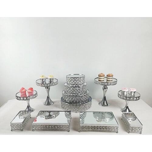 1pcs-16pcs Electroplate Mirror Cake Stand Set Display Wedding Birthday Party Dessert Cupcake Plate Rack