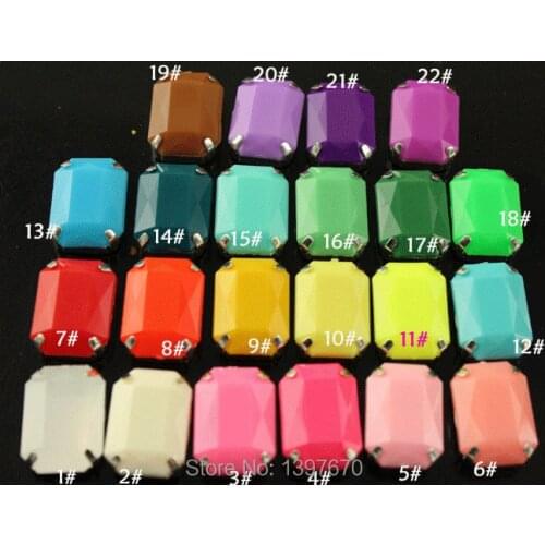 20pcs rectangle 10x14mm Candy colorful acrylic sew on stones with silver claw setting For Clothes Dress Crafts