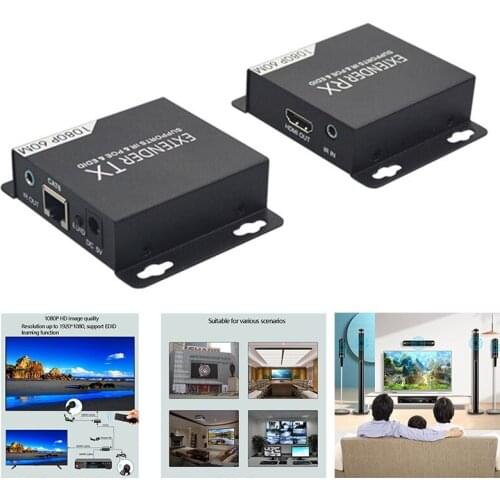 60M HDMI Transmitter Receiver POE EDID Over Cat 5E/6 RJ45 for PC TV