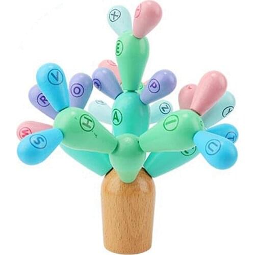 Balance Cactus Toy Wood for Children Wooden Cactus Building Block Construction Toy Skill Game for Boys and Girls