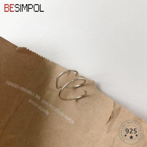 Besimpol High Quality Real 925 Sterling Silver Rings Minimalist Spiral Line Adjustable Ring For Women Fashion Fine Jewelry Gifts