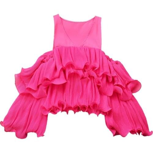 European American Blouse Womens Pleated V-neck Three-dimensional Ruffle Blusa Slim All-match Fashionable Chiffon Shirt Summer