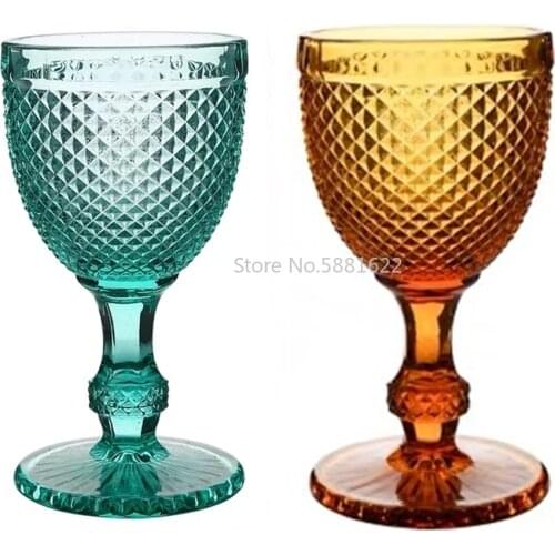 Retro Wine Glasses Cups Amber Relief Diamond Drinking Fruit Juice Wedding Party Champagne Cup Wine Glass 300ml 10oz Goblet