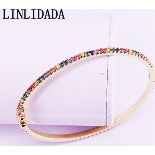 4Pcs Rainbow cz Thin cuff bracelet for women Gold/Silver color 2019 delicate jewelry multicolor bangle for wedding