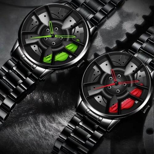 Hub Custom Design Stainless Steel Watch Sports Car Rim Sports Watch Creative Male Watch Mens Wheel Wristwatch Clock