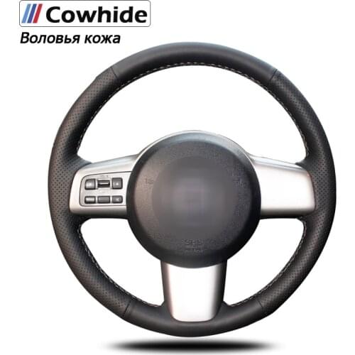 Black Genuine Leather Car Steering Wheel Cover for Mazda 2 2008-2014 2009 2010 2011 2012 2013