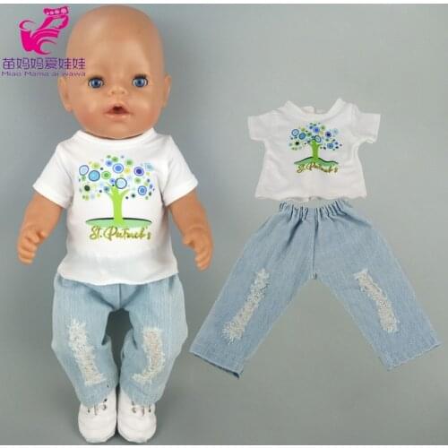 Newborn 40 cm baby doll t-shirt ripped jeans 18 inch American og girl doll clothes trousers