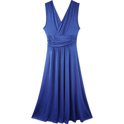 Neatie kiddie Blue Fashion Slim Women Party Night Long Dresses Women Sexy V-neck Elegant Sleeveless Robes Female Vestidos Dress