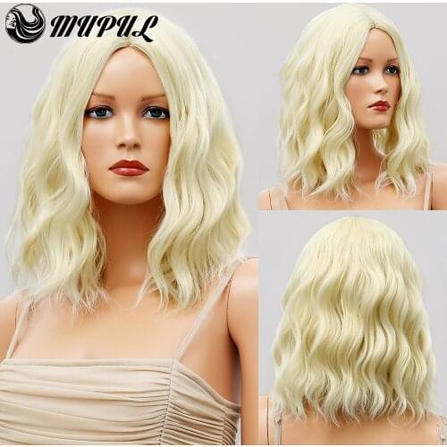 Womens Short Colored Wave Blonde Synthetic Wig For White Women Heat Resistant Female Daily Natural Hair Fiber Cosplay Wavy Wigs