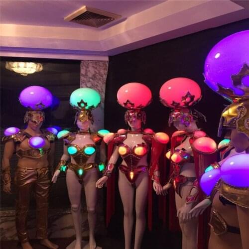 DS01 RGB light ballroom dance led costumes women stage sexy bra dj singer bar colorful mens wears clothes models performance
