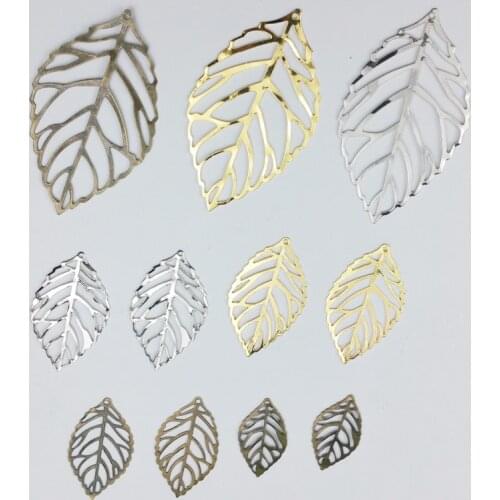 50pcs Filigree Flower Metal Leaf Charms For Embellishment Scrapbook DIY Jewelry Craft Wraps Eear Accessories