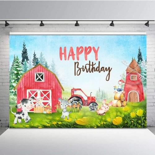Farm Backdrop Woodland Animal Birthday Party Photography Background Red Barn Truck Baby Shower Dessert Table Photographic Props