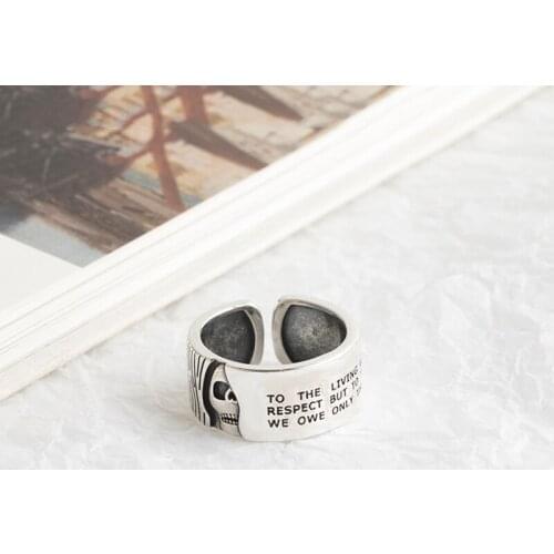 Hot Sale 925 Sterling Silver Punk Skull Open Finger Rings For Women Statement Korean Wedding Rings Fine Jewelry Drop-shipping