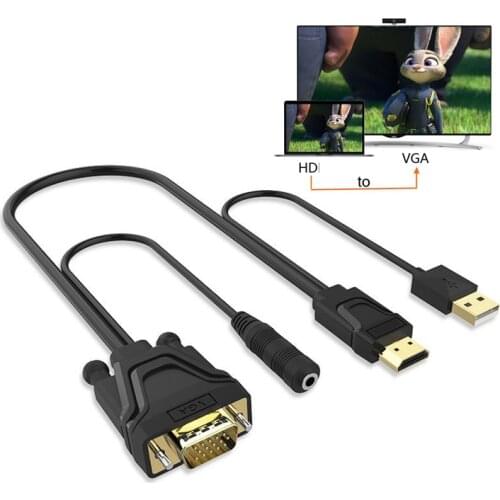 HD 1080p HDMI-compatible To VGA Adapter with USB Power Cable Audio Video Converter Laptop PC Computer To TV Monitor Projector