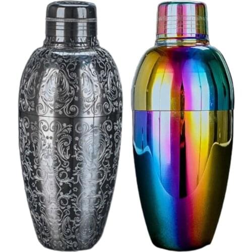 896A Stainless Steel Cocktail Shaker Built in Strainer Iridescent Rainbow Metal Martini Drink Mixer Home Bar Bartender Tool