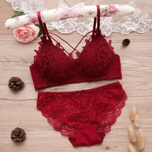 2019 new V neck arrival floral bra lace lightly lined triangle bra set underwear women lingerie deep plunge wireless