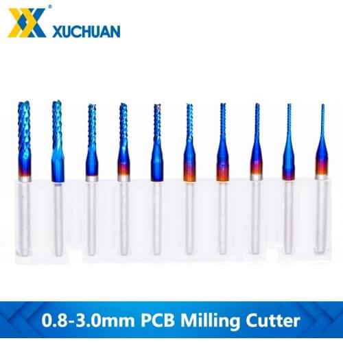 10pcs 0.8-3.0mm CNC Router Bit 3.175mm Shank PCB Milling Cutter Nano Blue Coated Carbide Micro End Mill
