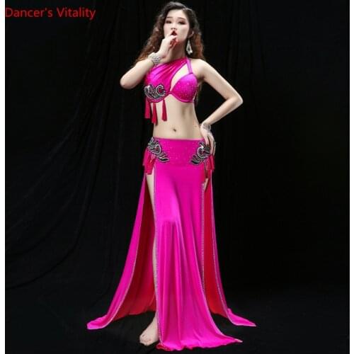 Belly Dance Suit Diamond-Studded Bra Split Long Skirt Competition Clothes Set Female Top Profession Performance Clothing