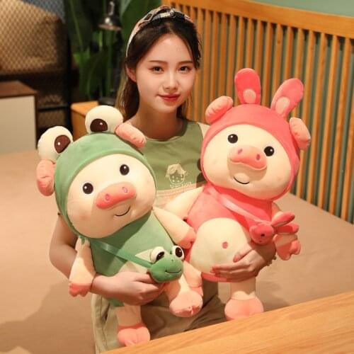 Kawaii pink pig cosplay little yellow chicken frog rabbit animal plush stuffed toy hand puppet doll pillow home decoration gifts