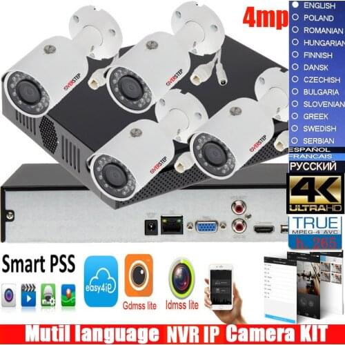 Mutil language 4CH 4MP H.265 DH-IPC-HFW1431S 4pcs bullet Waterproof camera with DHI-NVR4104HS-4KS2 IP security camera kit