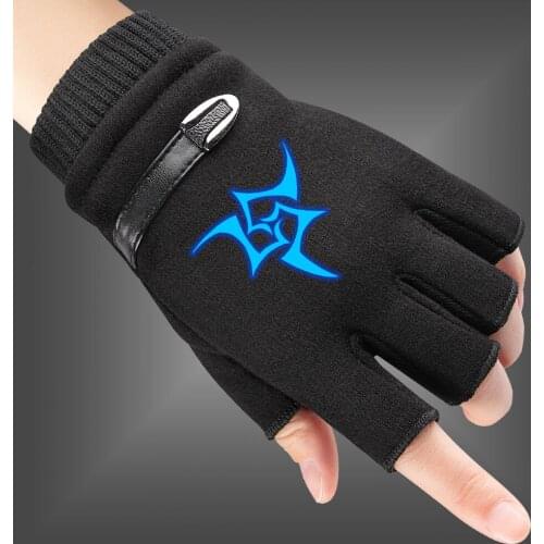 Fate Zero Guilty Crown Men Fluorescent Luminous Gloves Winter Womens Knitted Gloves Fingerless Thick Warm Half Finger Mittens